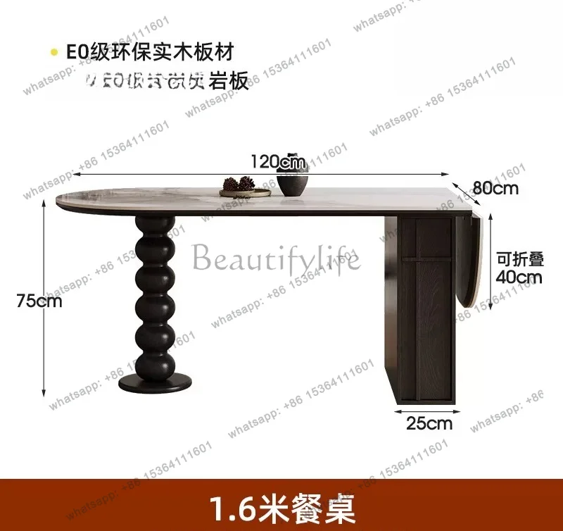 Medieval rock slab dining table French black retro living room, dining table oval, folding dining table