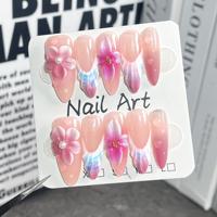 10PCS 3D Flower Fake Nail Tips Ins Pink Blush False Nails Wearable Full Cover European Almond Shaped Press on Nails French Nails