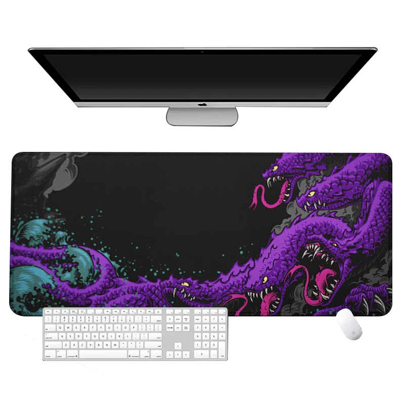 Computer Gamer Sea Monster Mouse Pad Black Mousepad Anime Purple Dragon Desk Pad Large Gaming Desk Mat Non-Slip Keyboard Rug