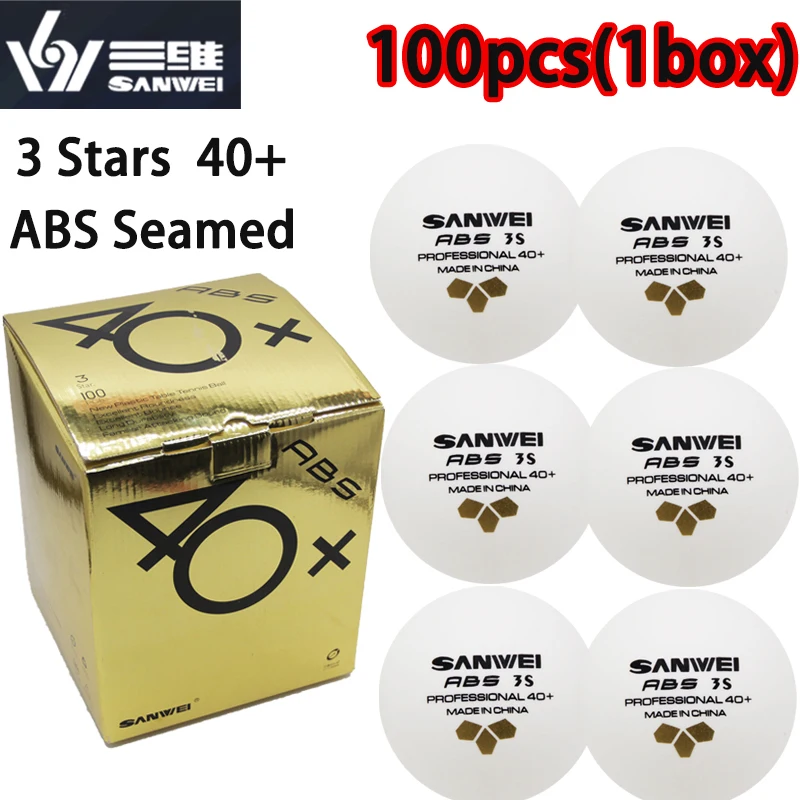

New SANWEI Gold 3-Star 40+ Table Tennis Balls Seamed ABS Material High Bounce Durable Ping Pong Balls for Training 50/100/200pcs