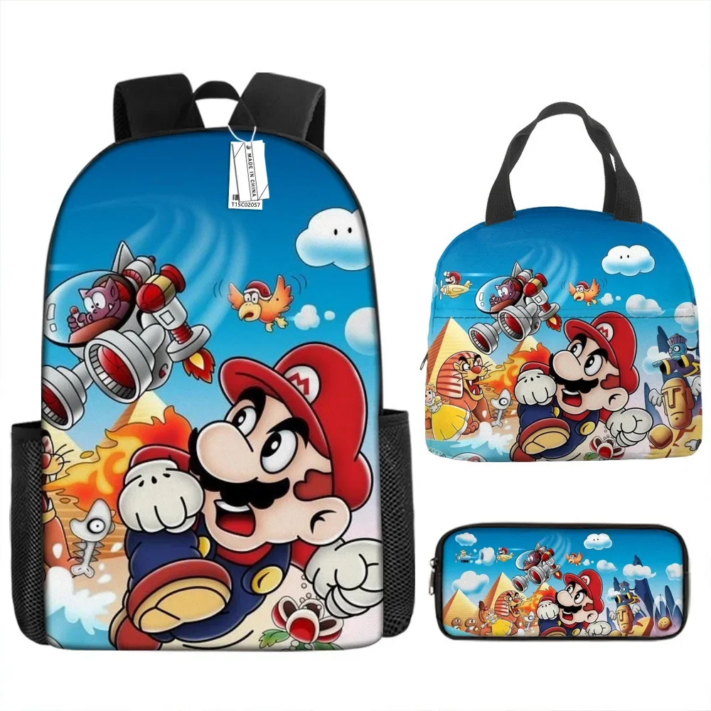 Three-piece Set of Super Mario Surrounding Primary and Secondary School Students School Bag Lunch Bag Insulation Bag Best Gift