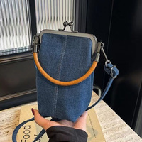 Denim Crossbody Bag For Women Vintage Kiss-Lock Bag Small Phone Purse Trendy Cross Body Bags For Daily Office Party