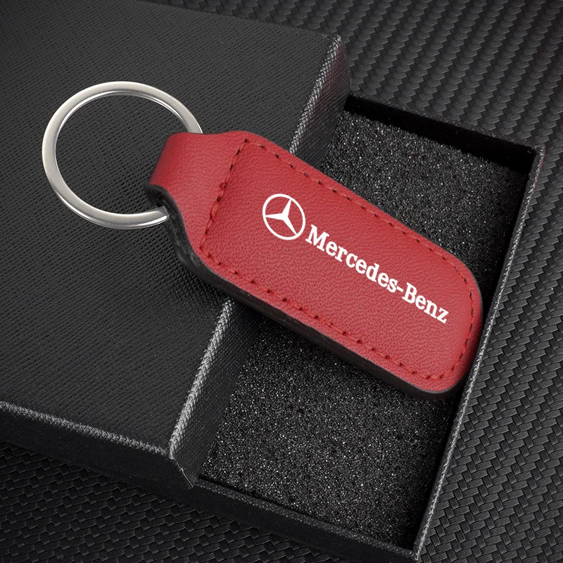 

High Quality For Mercedes Benz AMG A B C E G W204 C260 E300L A200L GLC300 CLA Leather Car Emblem Keychain Holder Keyring Pendant