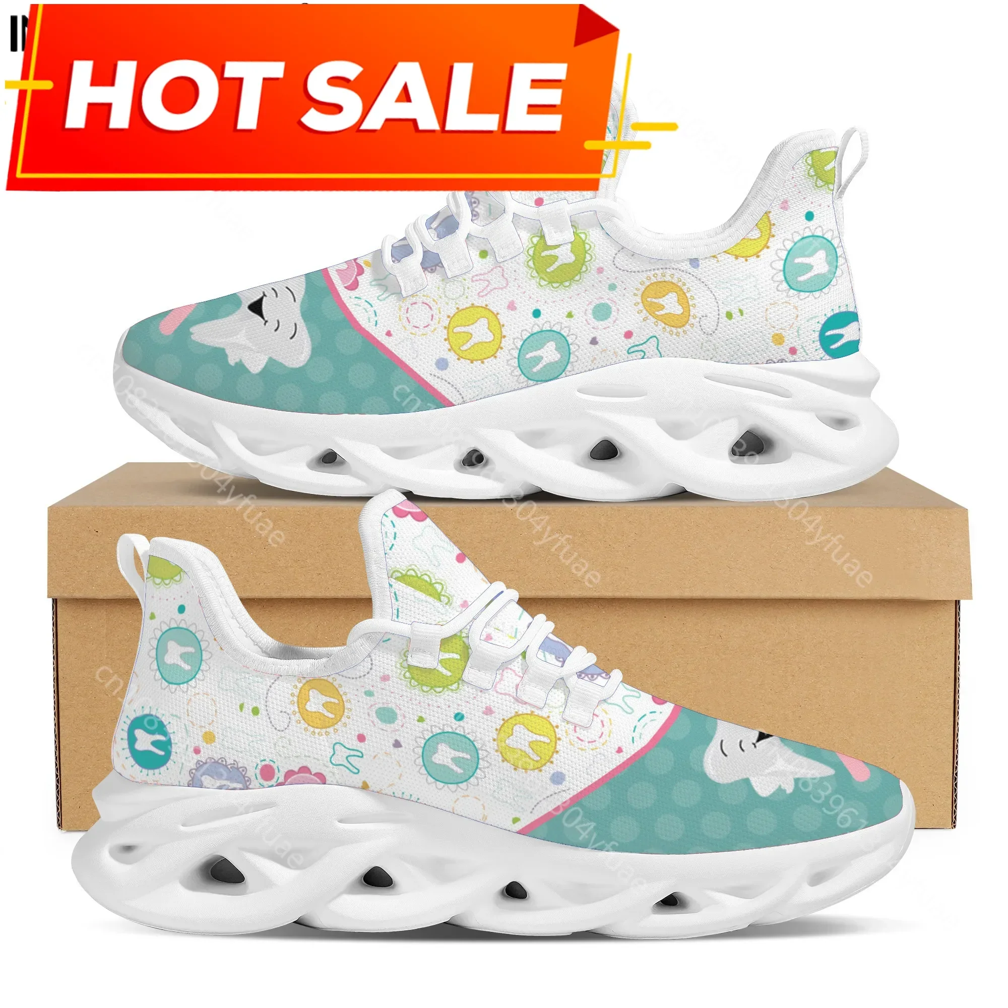 

Женские повседневные туфли без каблука с мультяшным рисунком зубов, дышащие сетчатые кроссовки для женщин, удобные для работы, Zapatos Mujer