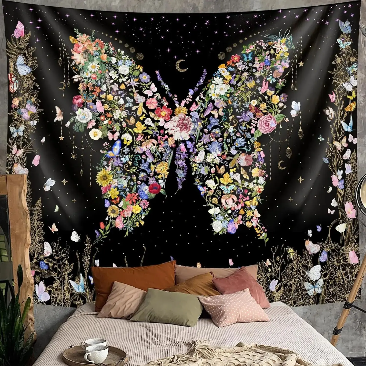 VIKAMA Floral Tapestry, Bohemian Mandala Wall Hanging, Cute Art Decor for Bedroom Living Room