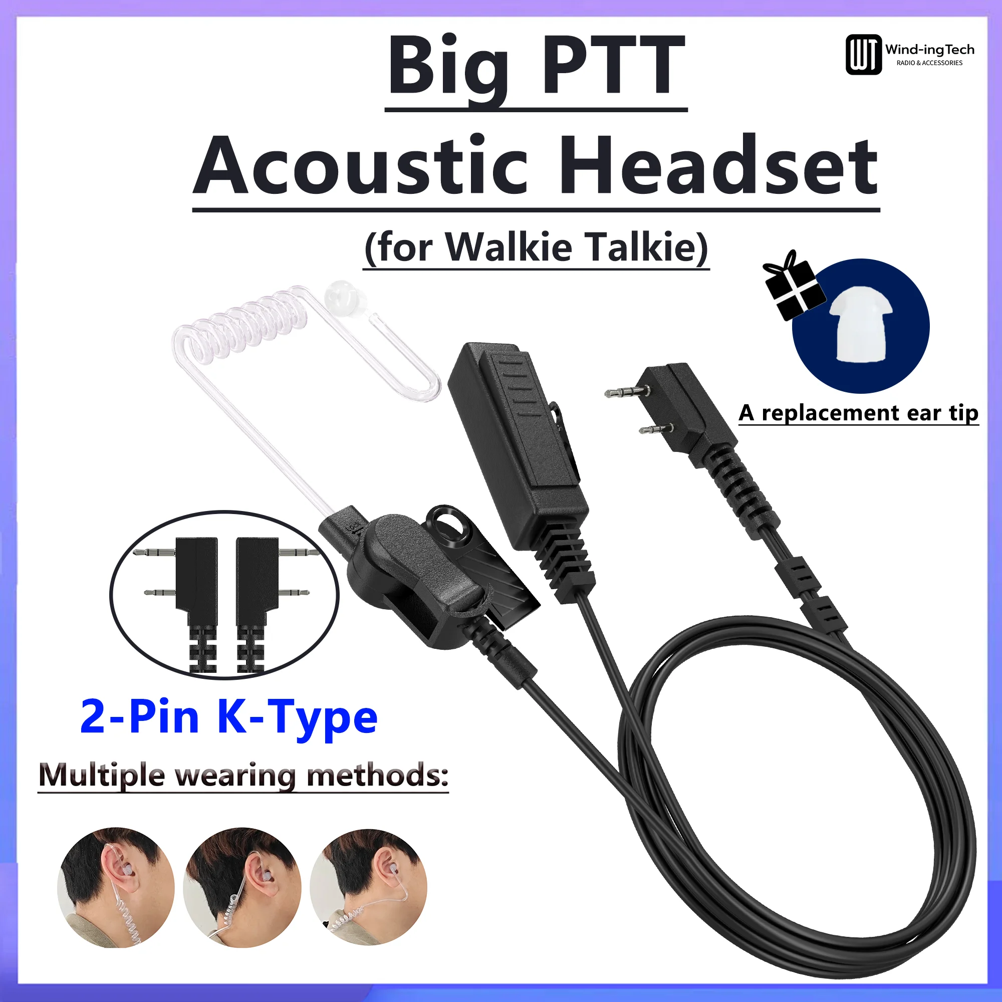 UV-5R Acoustic Headset 2-Pin K Type Walkie Talkies Air Tube Security Earpiece Headset Mic Headphone Earphone for Baofeng Radios