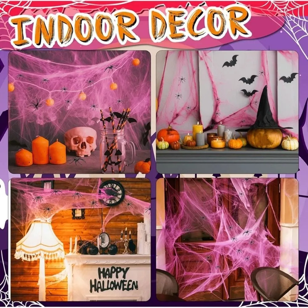 Scene Prop Stretchable Spider Cobwebs Pink Gothic Fake Spider Web Elastic Creepy Spider Silk Web Bar Decor