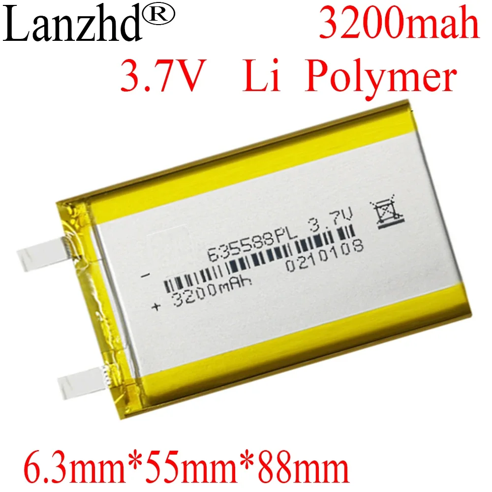 1-10PCS Li Po lithium battery polymer 3.7V 3200mAh medical device traveling crane Juicer batteries 63*55*88mm