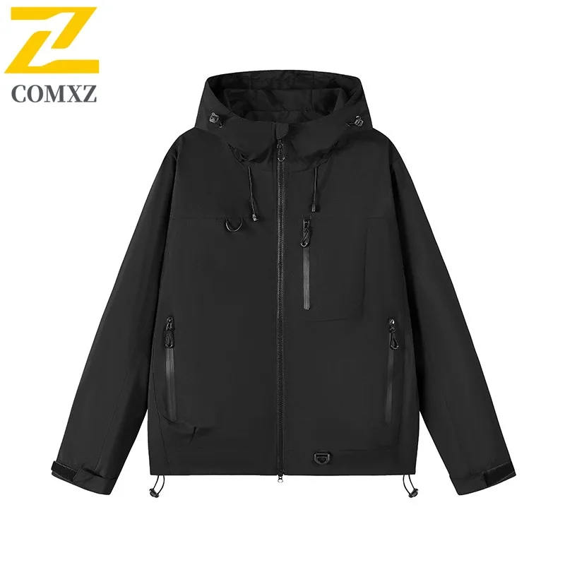 

COMXZ Роскошная элегантная мужская куртка Классическая однотонная ветрозащитная куртка с капюшоном для кемпинга на открытом воздухе Роскошная повседневная стильная осенняя одежда