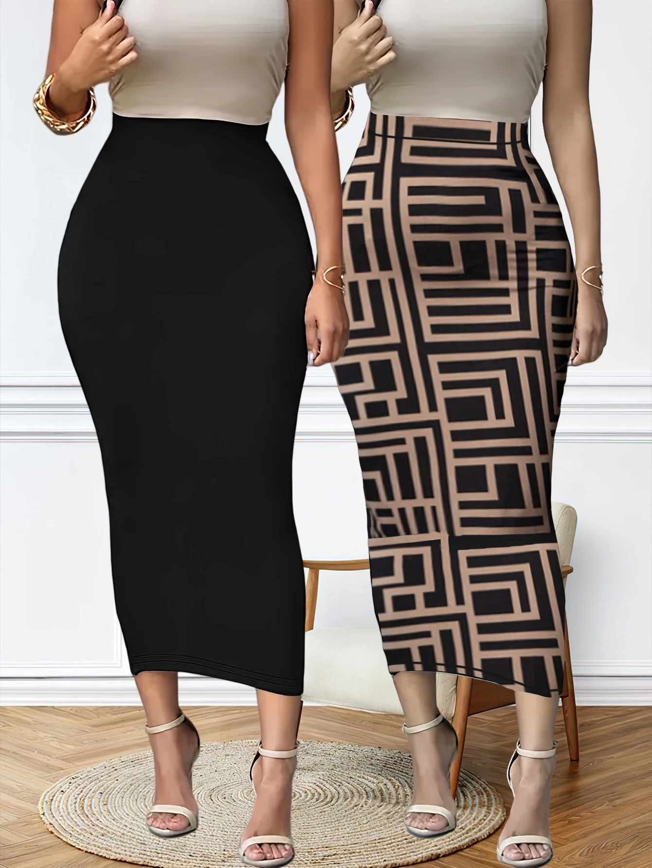 

Two sets of casual long skirts in popular styles for autumn and winter in Europe and America