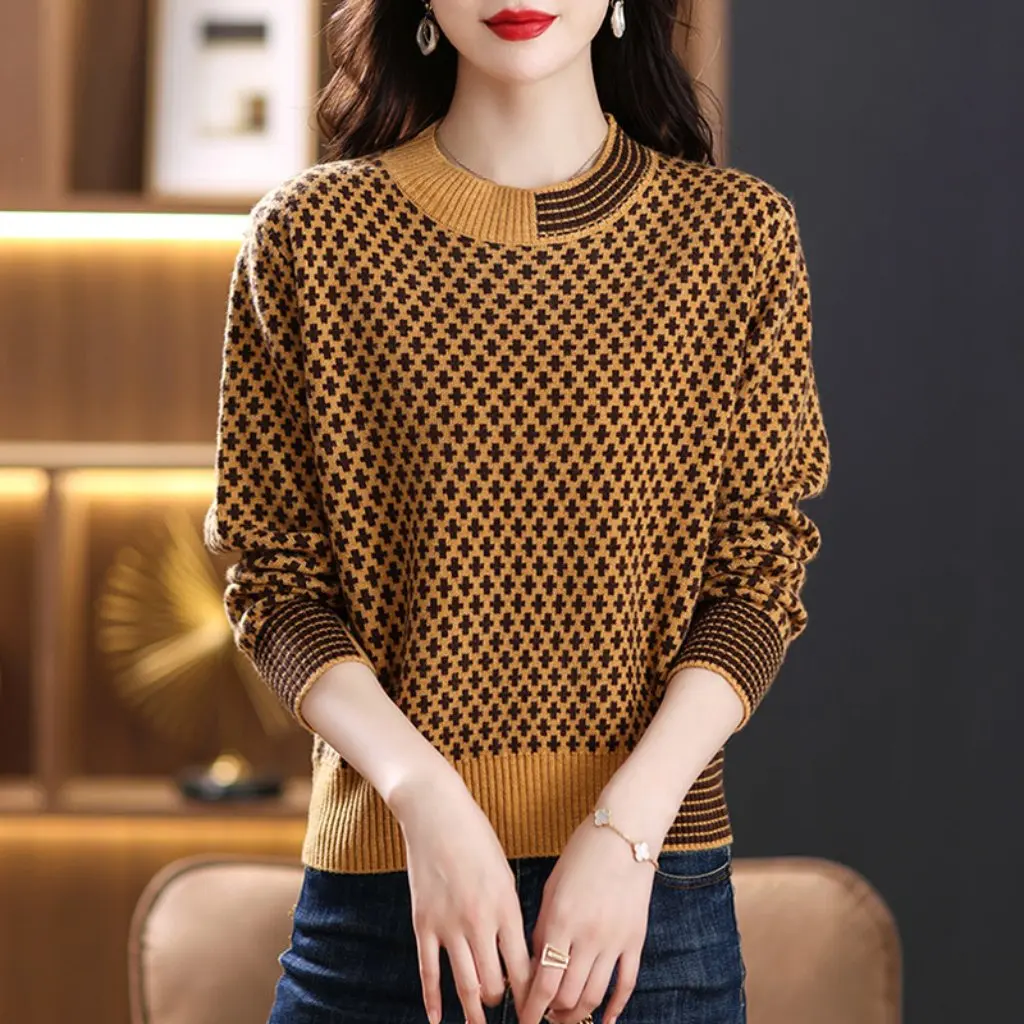 

Women's Fleece-Lined Thickened Knitted Base Shirt Sweater Short Top Western Style Warm Autumn Winter New Small Size