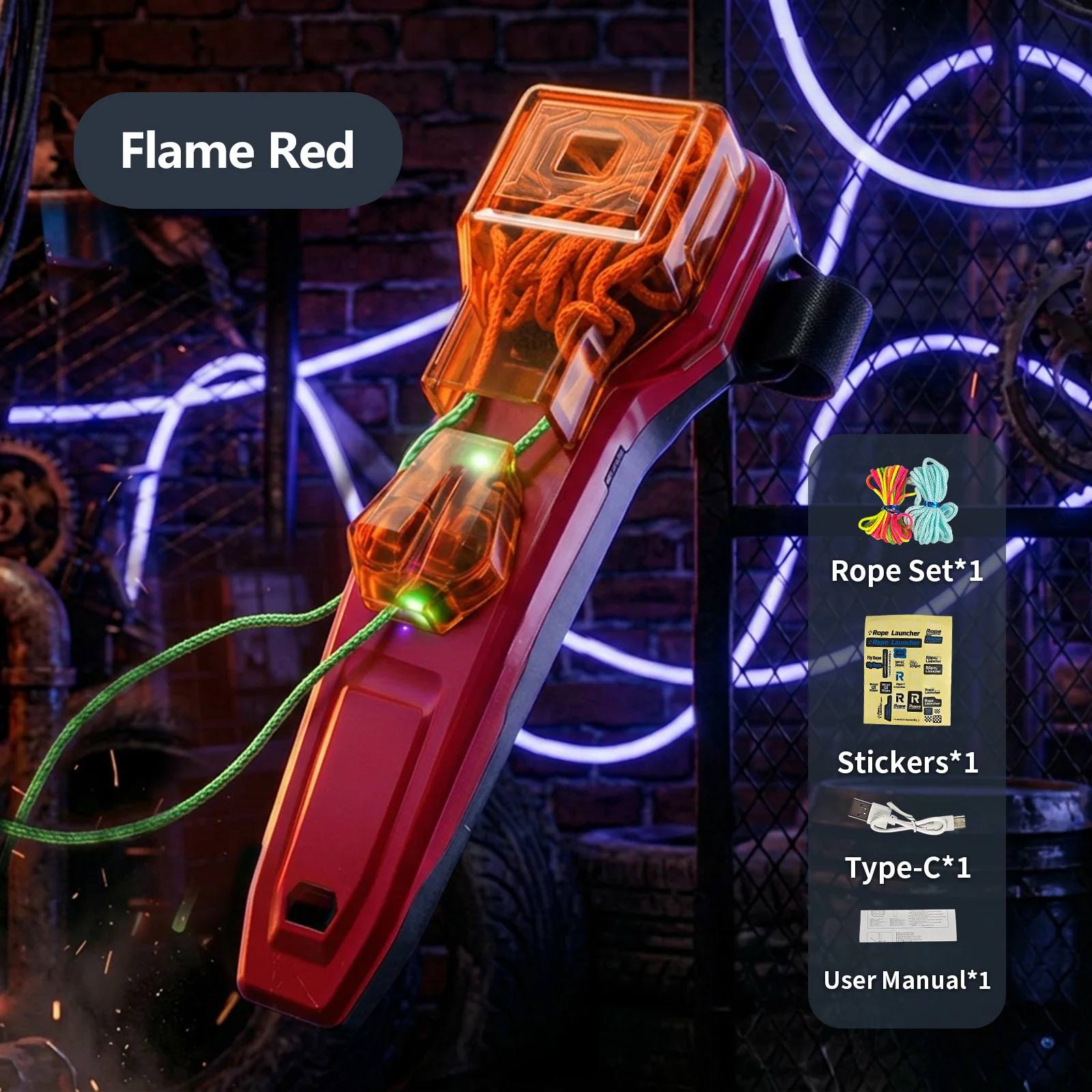 Auto Retract Rope Launcher Wrist Shooter Glow Luminous USB-C Toy for Teens Cosplay Superhero Battle Gift