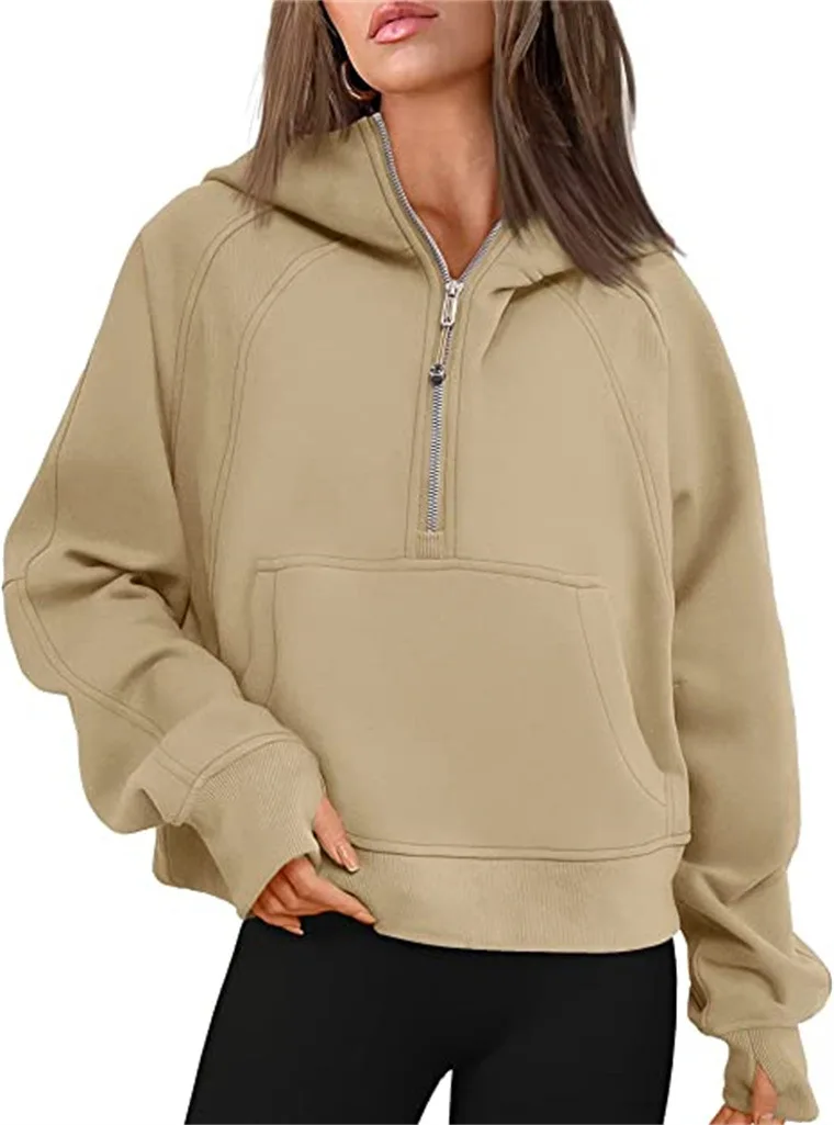 Women Sweatshirt Autumn Winter Solid Color Y2k Zip Up Hoodie Long Sleeve Female  Clothing Plush Casual Pullover Sudaderas
