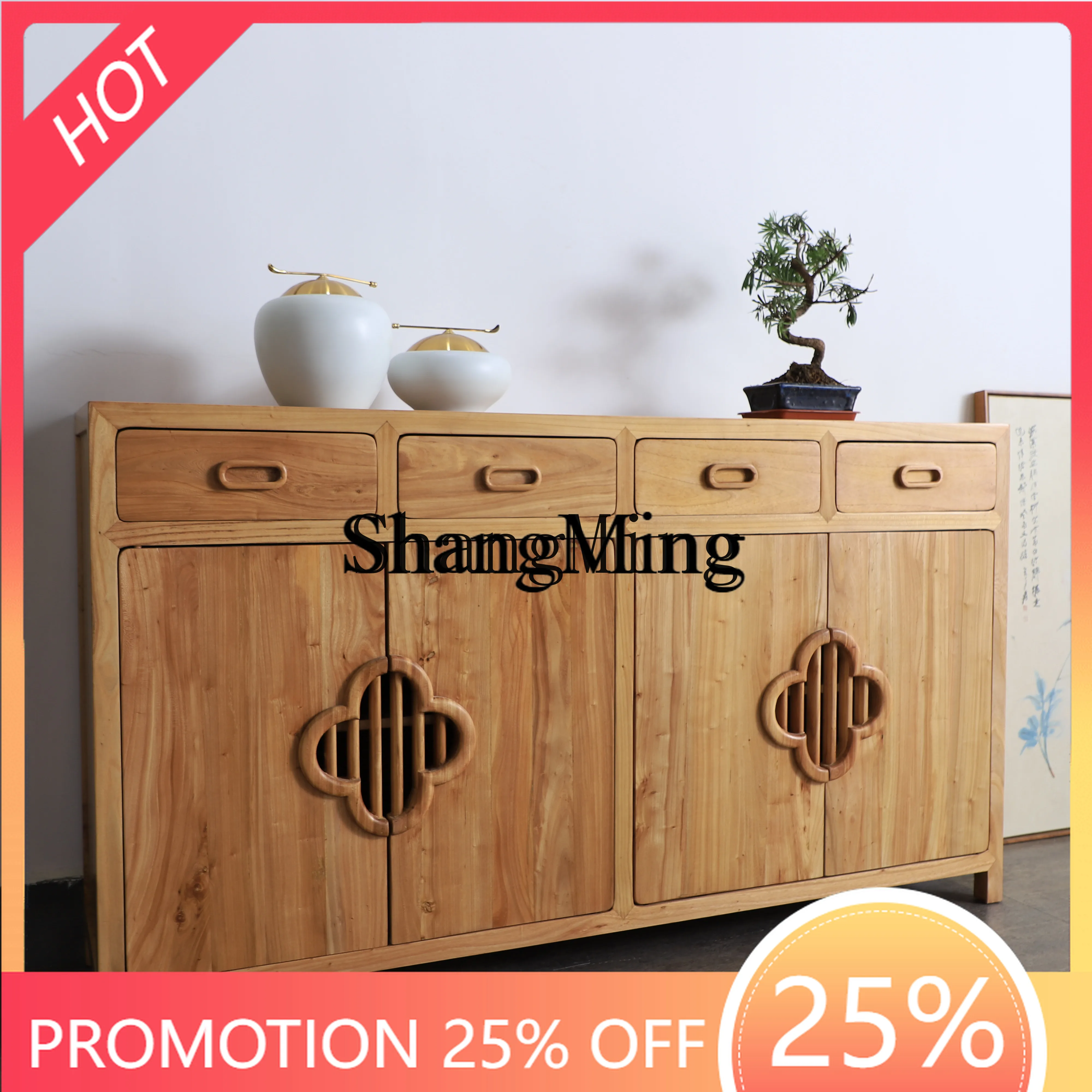 

FG new Chinese-style solid wood home large-capacity entrance room dining side storage door cabinet