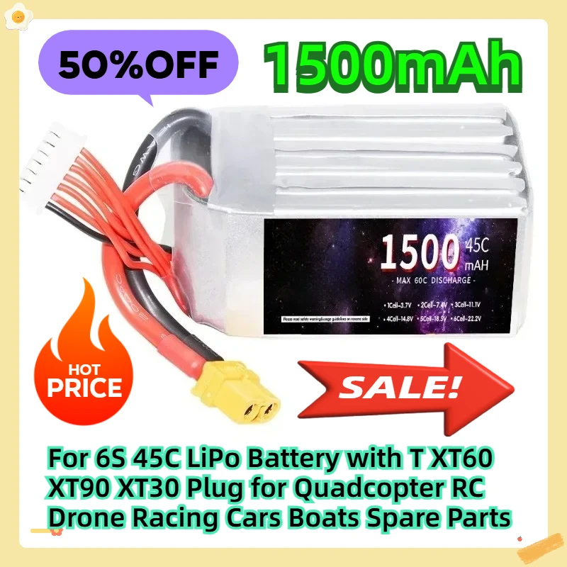 

For 6S 45C LiPo Battery with T XT60 XT90 XT30 Plug for Quadcopter RC Drone Racing Cars Boats Spare Parts New 22.2V 1500mAh