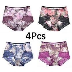 4 teile/los Spitzen höschen Frauen mittlere Taille plus Größe weibliche sexy Unterwäsche ultra dünne transparente Knicker nahtlose Slips Dessous