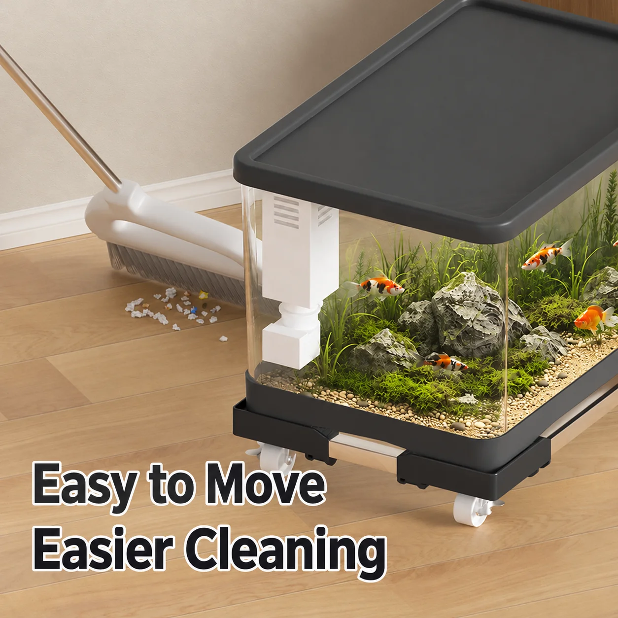 Swivel Casters Mobile Fish Tank Base Adjustable Aquarium Base Heavy Duty Stable Support for Household Aquarium Easy Move Cleanin