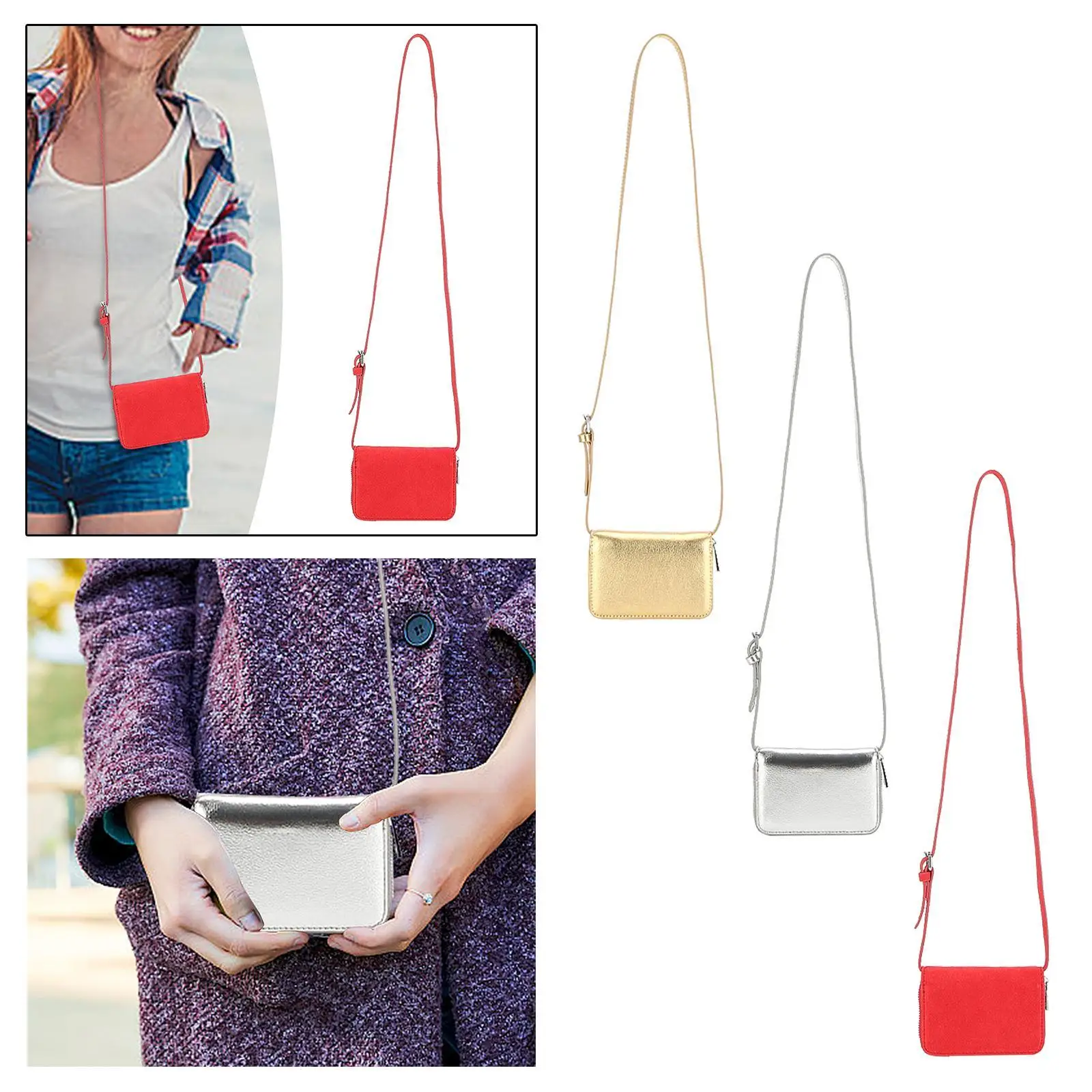 

Card Wallet for Women Zipper Closure Card Holder Casual PU Leather Waist Bag