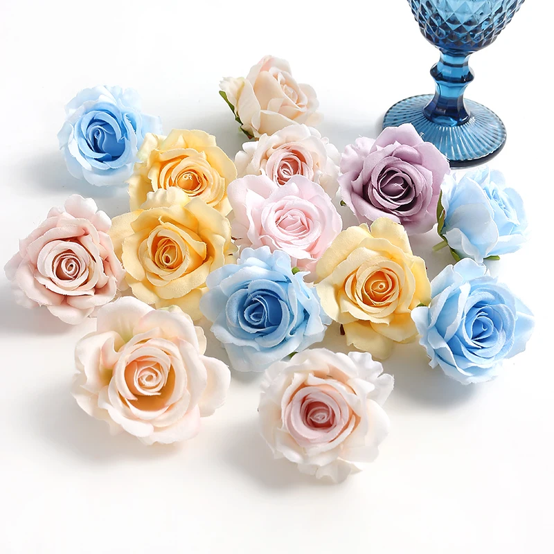 5/10pcs Silk Rose Artificial Flower Head Scrapbooking Home Wedding Wall Decoration Christmas DIY Wreath Candy Box Cake Decor