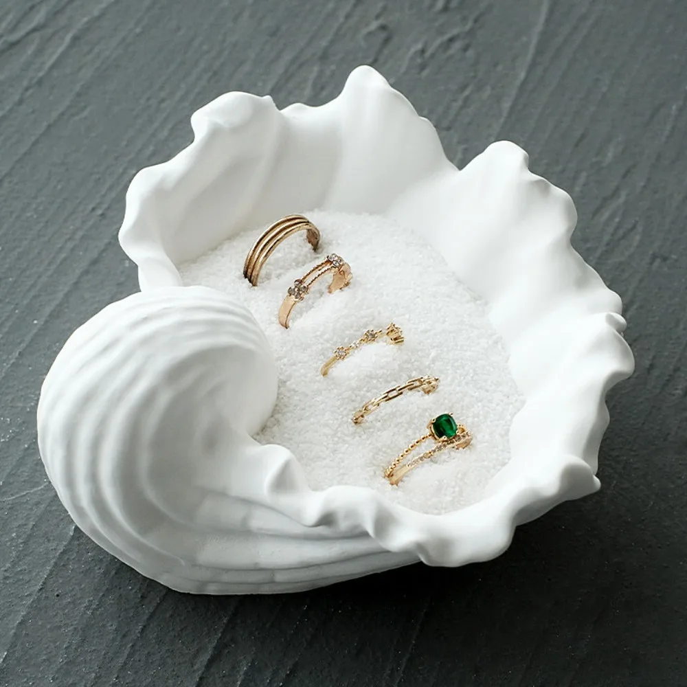 Jewelry Storage Tray Display Stand White Plaster Shell Ring Storage Desktop Ornament Jewelry Display Photography Prop Home Decor