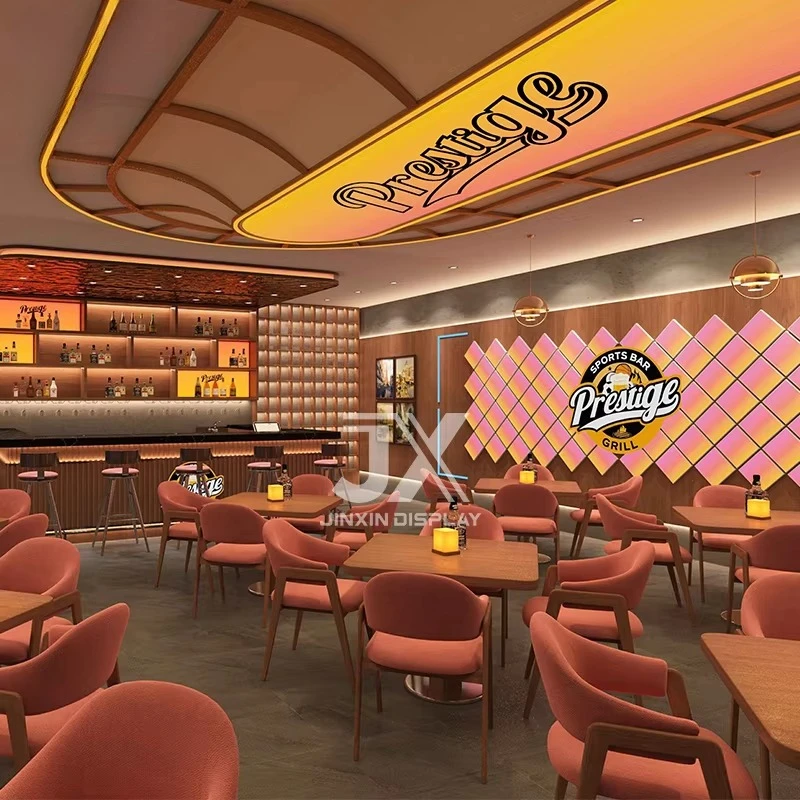 Factory Custom 3D Design Coffee Shop Bar Counter Modern Hotel Restaurant Furniture Table And Chair Set One-stop Solution