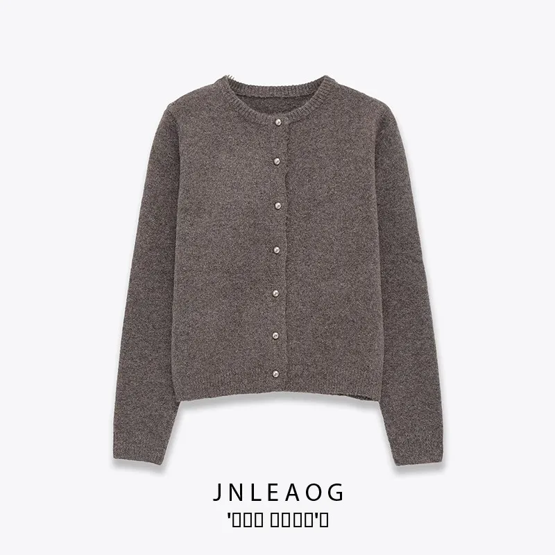 

JNLEAOG Autumn New Women's Faion Knitted Jaet Long Sve round Ne Button Metal Outerwear Polyester Fiber Open Cardigan