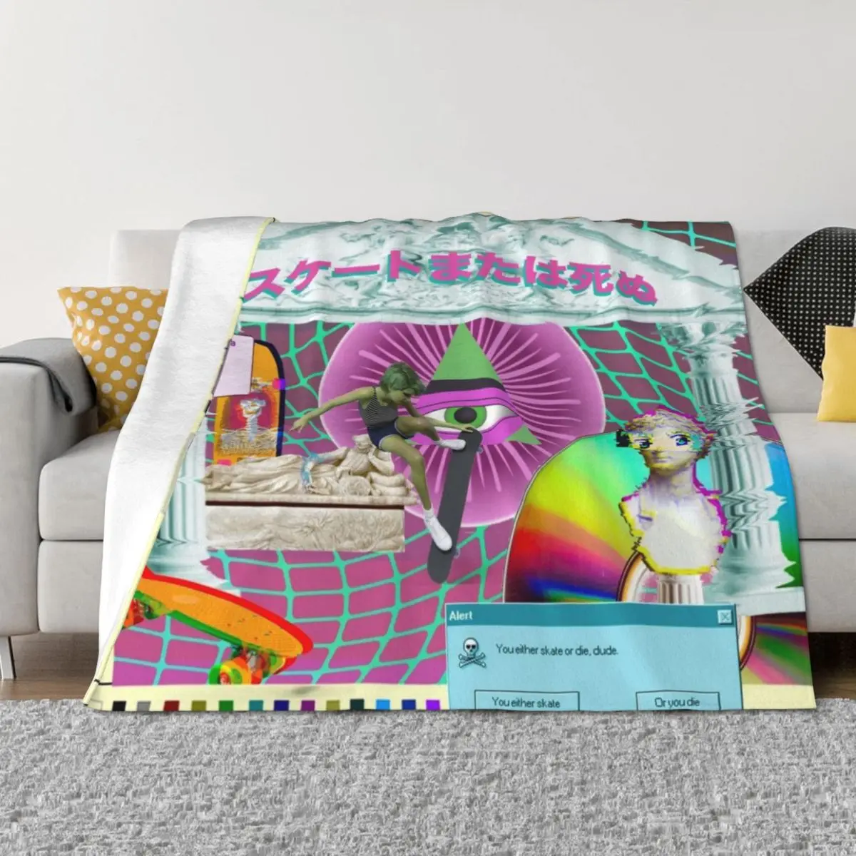 

vaporwave skate or die Throw Blanket Soft Plaid Sofa Throw Vintage Flannel Fabric Blankets
