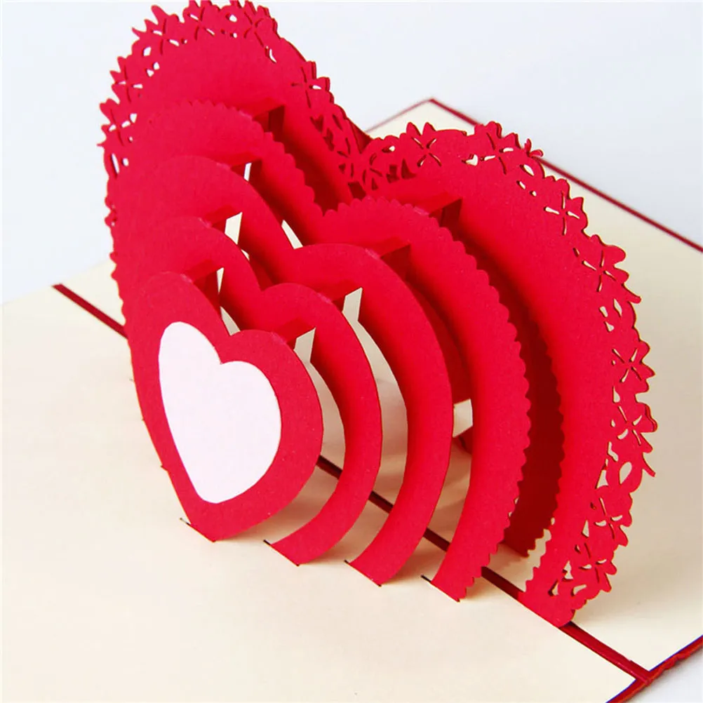 

2Pcs Heart Greeting Cards 3D Romantic Carved Design Red Perfect Wedding Invitations Valentine's Day Wedding Greeting Cards
