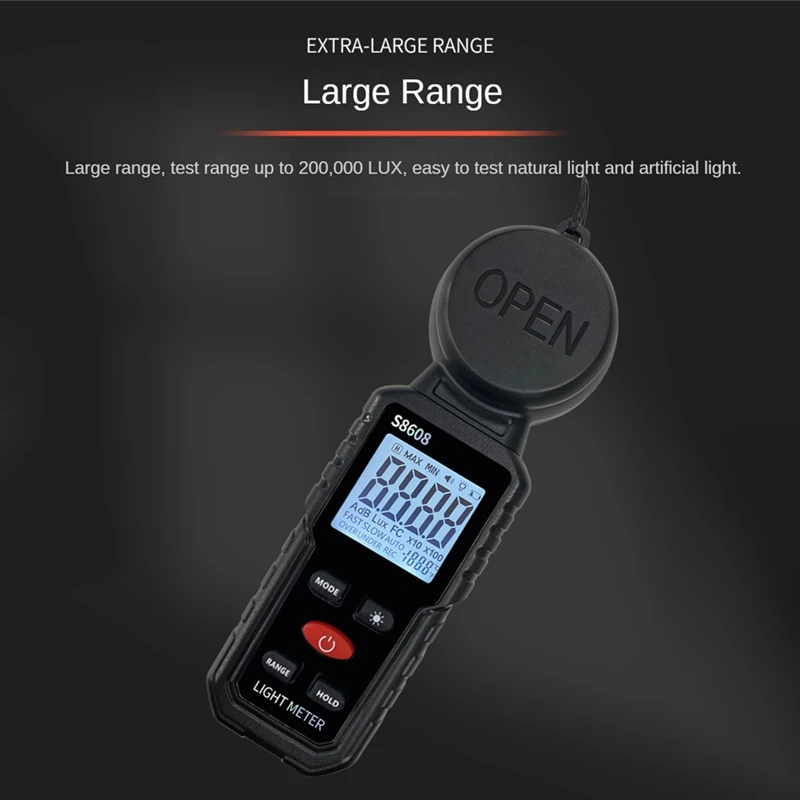 Digital Illuminance Light Meter Tester 200,000Lux Meter Luxmeter Lighting Intensity Brightness Measurement Tool Easy To Use