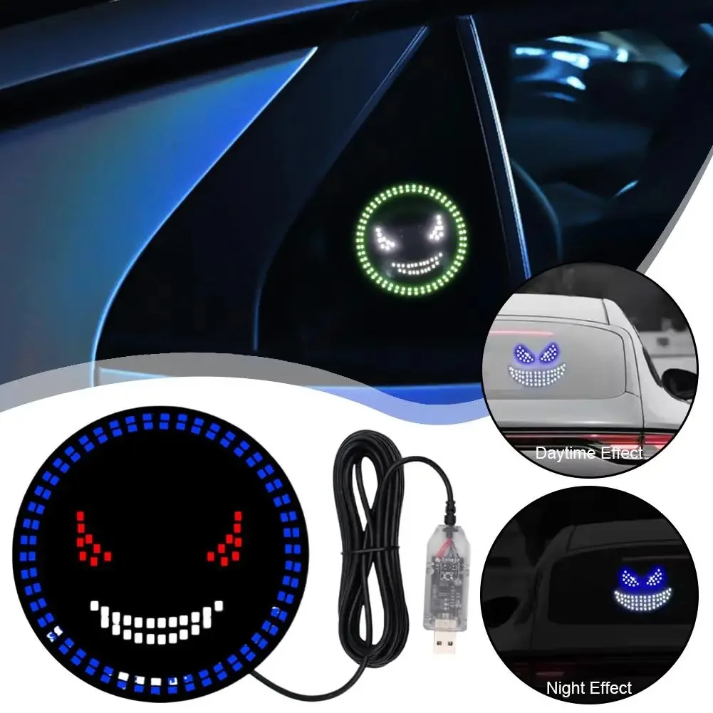 Car Devil Face Panle Lights Flash Sign Lamp USB Plug Warning Strobe Lights Vehicle Signal Lights for Car Windshield Decorations