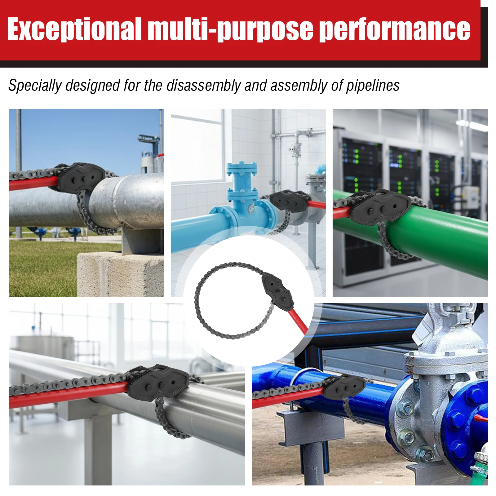 

64Inch Chain Tongs Heavy Duty Plumbing Tool Adjustable Fit 2-12In Pipes Diameters with 56.7 Inch Chains Length for Semi Truck