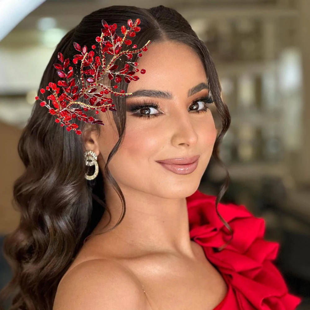 

DZ256 Red Rhinestone Bridal Headband Bohemian Bridal Hair Accessories Woman Headpiece Wedding Hair Accessories Bride Tiara