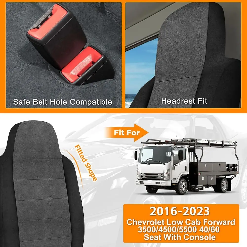 Funda de asiento compatible con Chevy LCF 2016-2023 3500/4500/5500 40/60 asiento con consola, funda de cojín para automóvil de terciopelo holandés Acceso