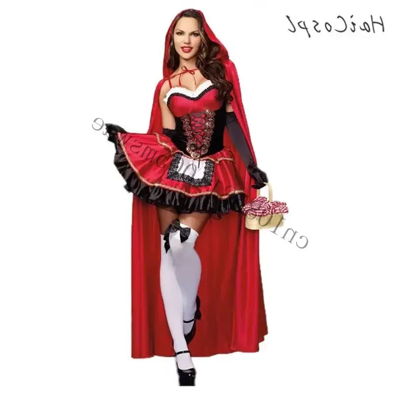 

Костюм Красной Шапочки для женщин, нарядное платье для взрослых на Хэллоуин, косплей, фантазия, карнавал, сказка, платье больших размеров для девочек CMMN11