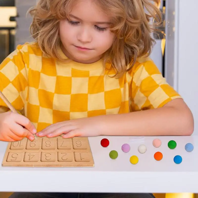 Placa de rastreamento de madeira número de madeira praticando placa brinquedo educativo jogo de grânulo material escolar em casa carta placa de rastreamento para