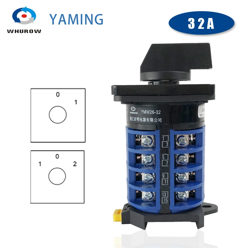 

DIN Rail Mounted Changeover Cam Rotary Switch LW26-32A Two/Three Position 1-4 Poles Silver Contact Dual Power Control