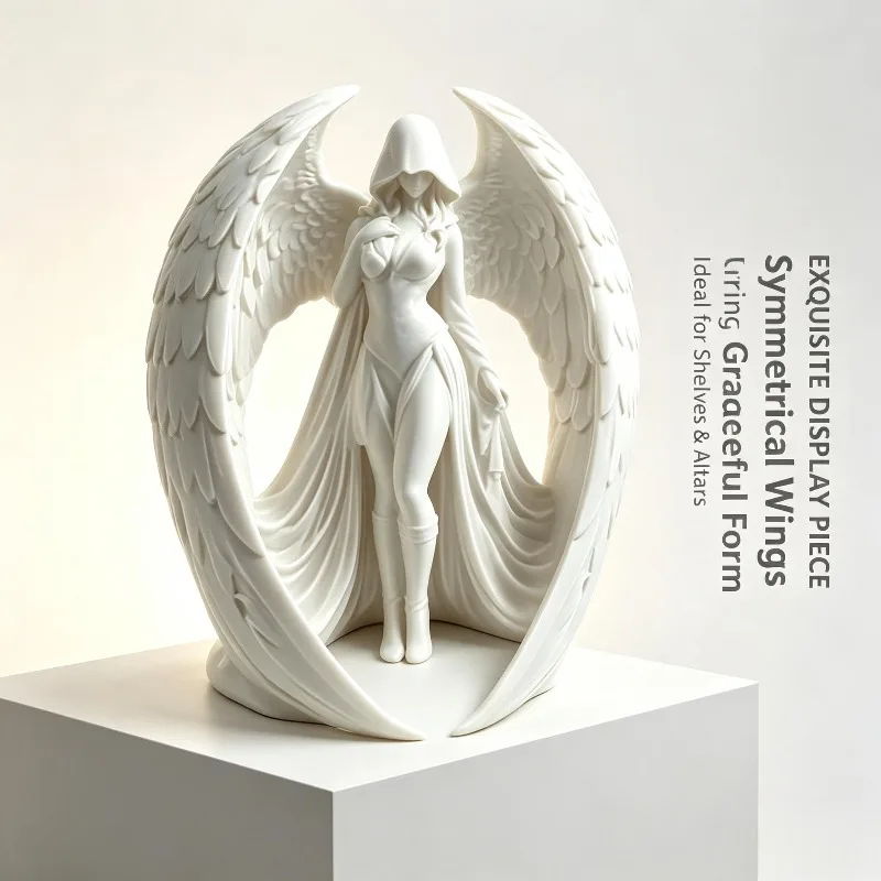 2026 New Trend Black Winged Hooded Lady Resin Statue Gothic Angel Woman Sculpture Dark Style Tabletop Figurine for Home Office