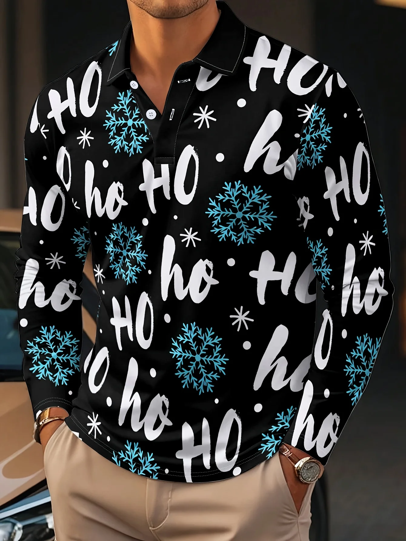 

New 3D Printed Snowflake Graphic Men's Polo Shirts Funny Creative Christmas Element Long Sleeve Tops Autumn Winter Men Clothes