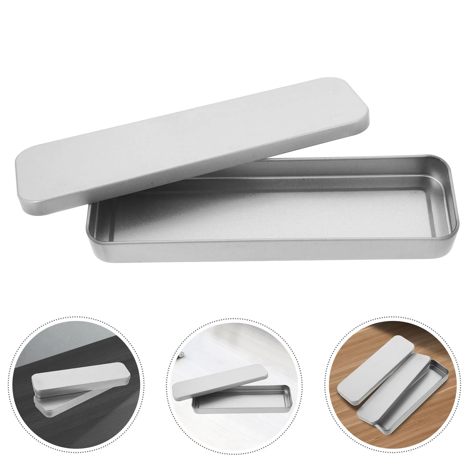 

2pcs Tinplate Pencil Case Stylish Stationery Boxes Water Resistant Portable Metal Pen For School Office Crayon Holder