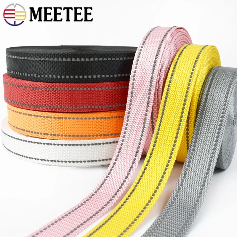 5/10M Meetee 25mm Reflective Polyester Webbing Tape Bag Strap Colorful Ribbon Band Pet Collar Nylon Binding Sewing Bia Accessory