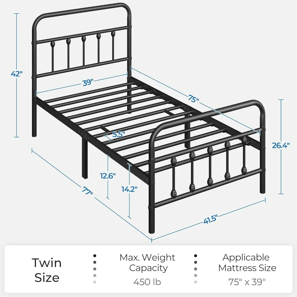 Classic Metal Platform Bed Frame Mattress Foundation with Victorian Style Iron-Art Headboard/Footboard/Under Bed Storage