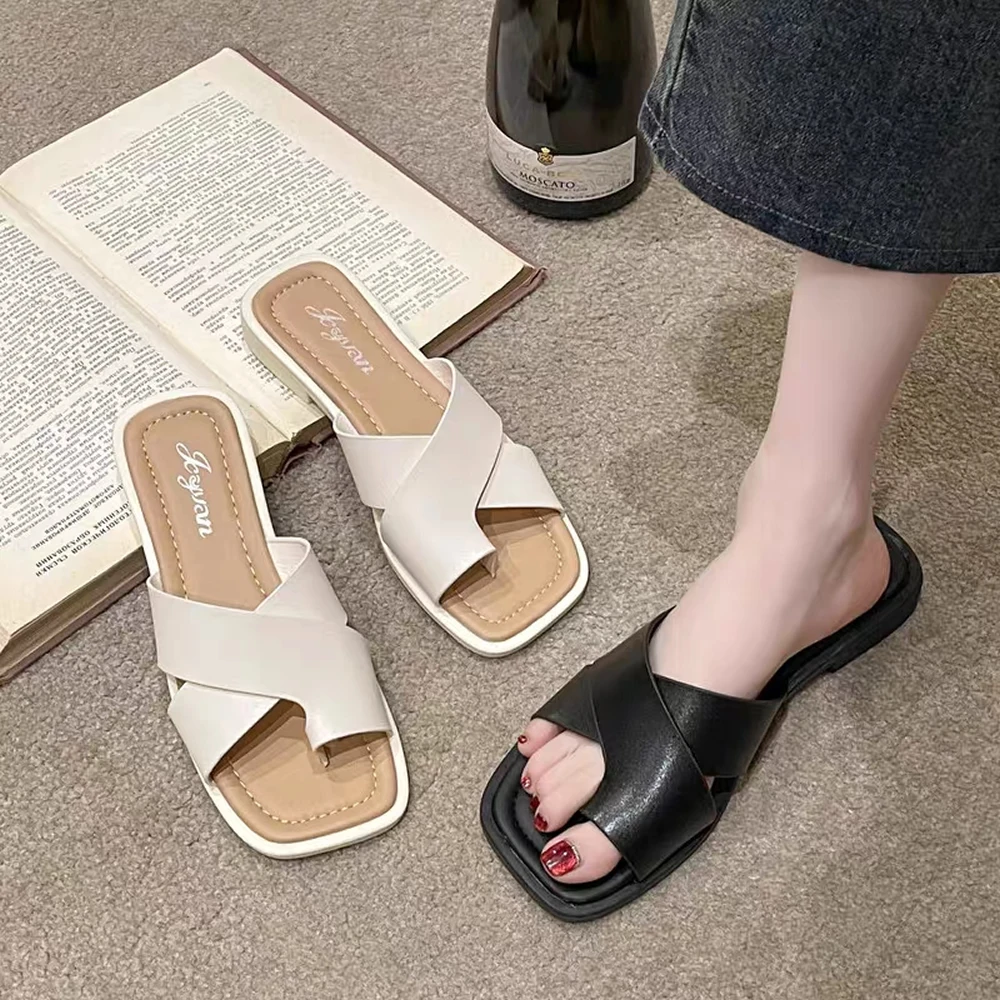 

Летние женские сандалии без шнуровки из искусственной кожи в стиле ретро, Нескользящие шлепанцы, летние тапочки с узором «елочка», повседневная пляжная обувь из искусственной кожи в стиле ретро