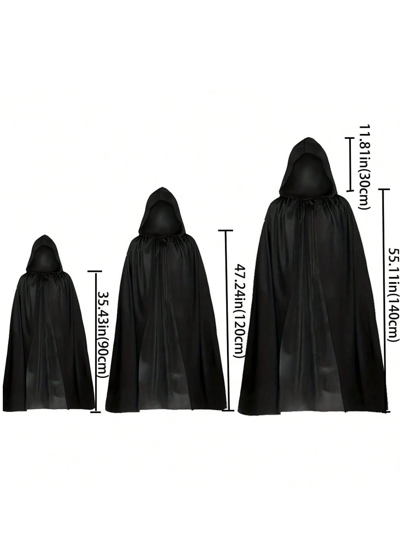 Halloween-Umhang, weicher Unisex-Kapuzenumhang, schwarze Robe, Hexenumhang, langer Umhang, Cosplay-Kostüm, Requisite für Partys, Aufführungen, Feiertagsdekoration – Detail 2
