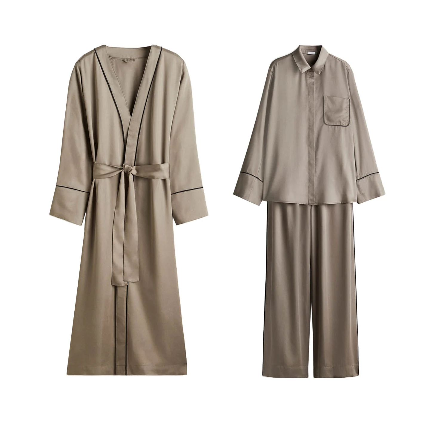 

Шелковый комплект для дома: комфортный, мягкий, длинный халат с V-образным вырезом и пуговицами для женщин