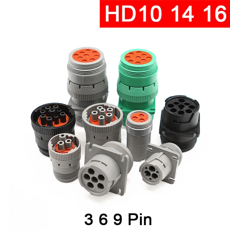 HD 3 6 9 Hole Waterproof Gray Black Green Male Female Connector HD10-9-96P HD16-9-96S HD14-3-96P HD16-3-96S HD10-3-96P 3P 6P 9P