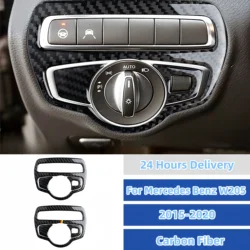 For Mercedes W205 Benz C Class GLC 2015-2020 Carbon Fiber Interior Headlight Switch Frame Cover Sticker Trim Auto Assesories