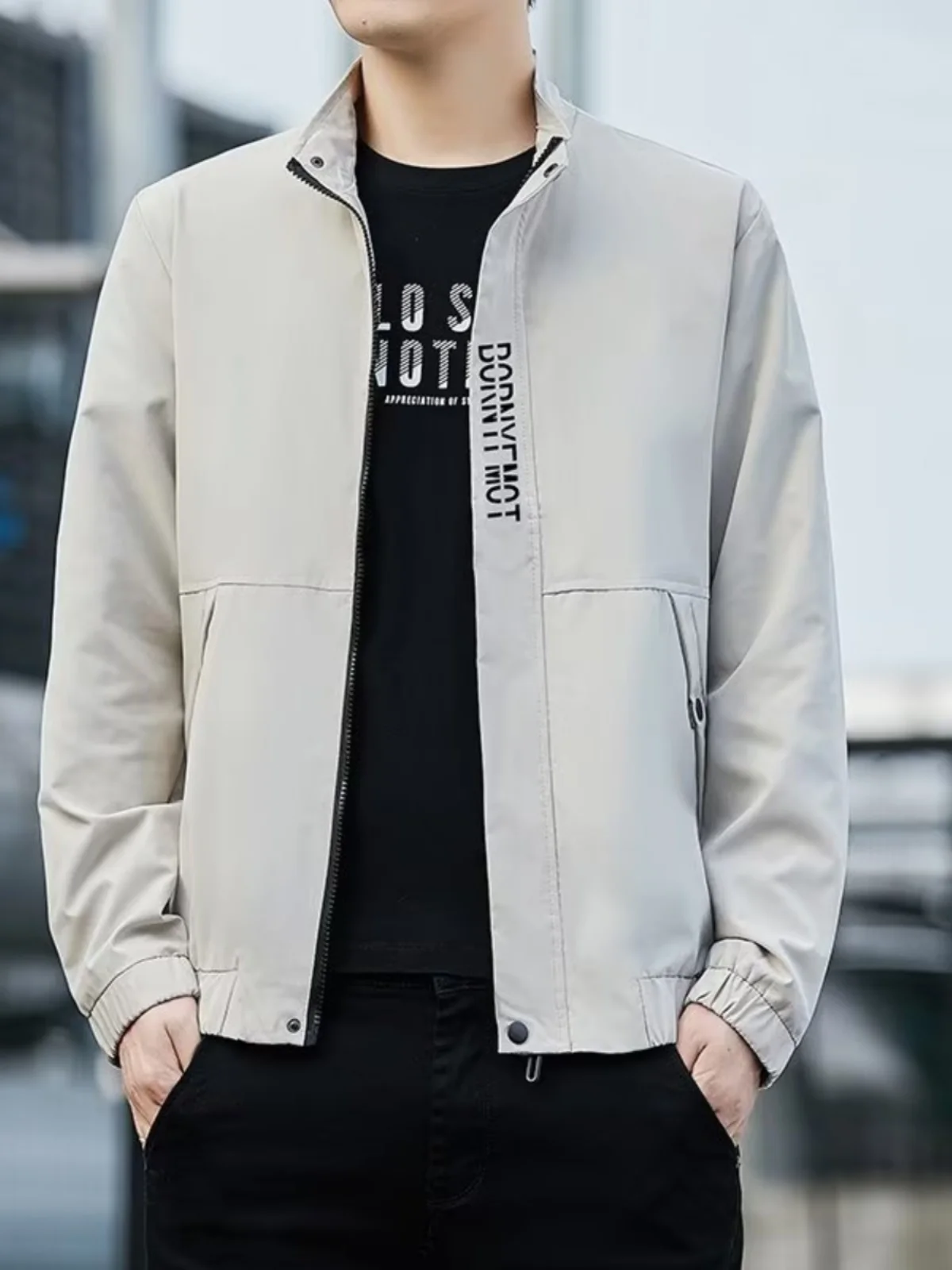 

Spring Autumn Men's Jaet 2025 New Sle Stand Collar Zipper Closure Casual Color Blo Windproof Polyester Youth Faion