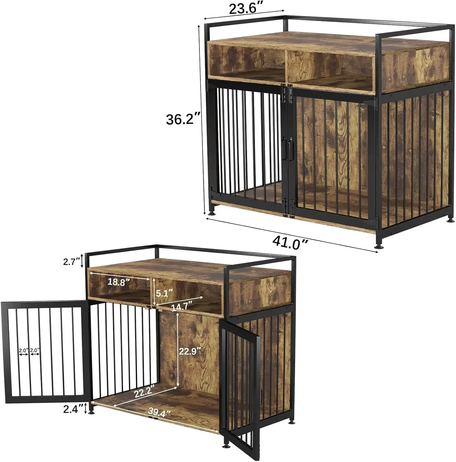 Dog Crate Furniture-Style Cages for Dogs Indoor Heavy Duty Super Sturdy Dog Kennels with Storage and Anti-Chew