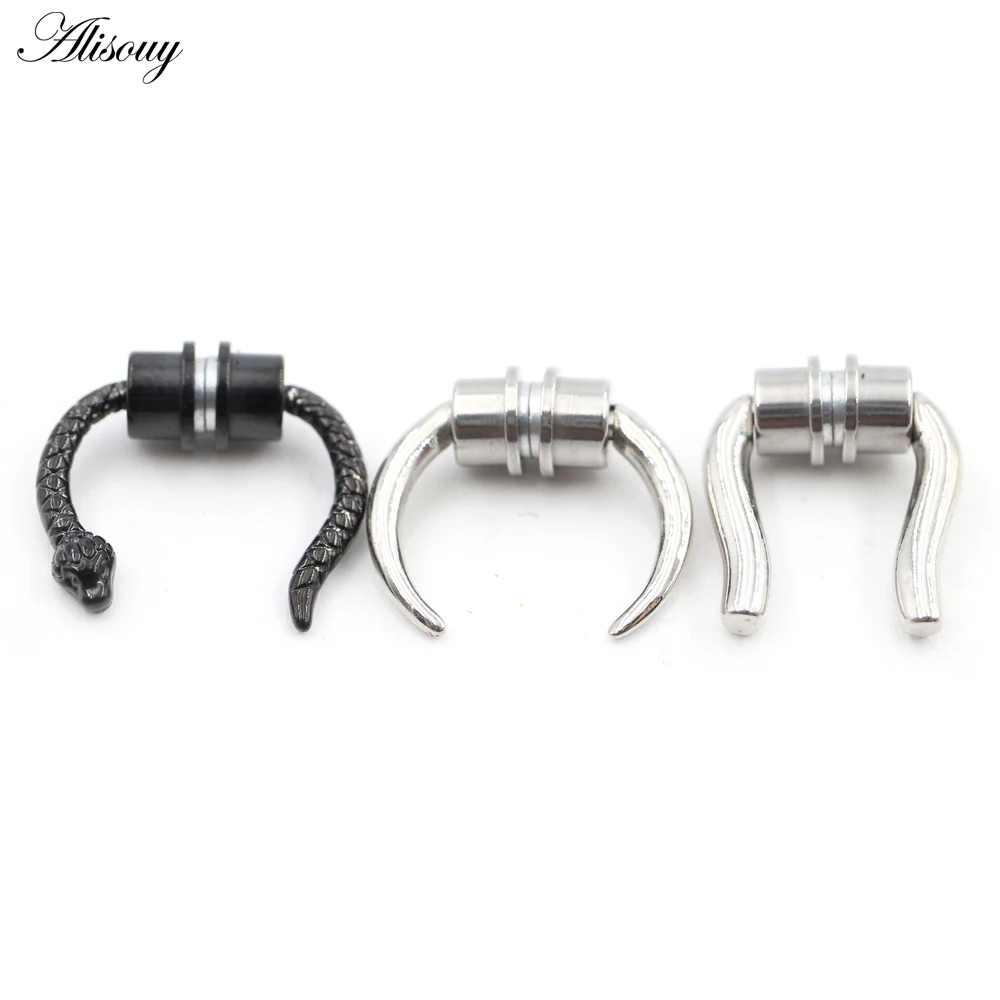 Alisouy 1PC Stainless Steel Snake Buffalo Horn Nose Ring Magnetic Ear Cartilage Septum Tragus Daith Non Piercing Body Jewelry