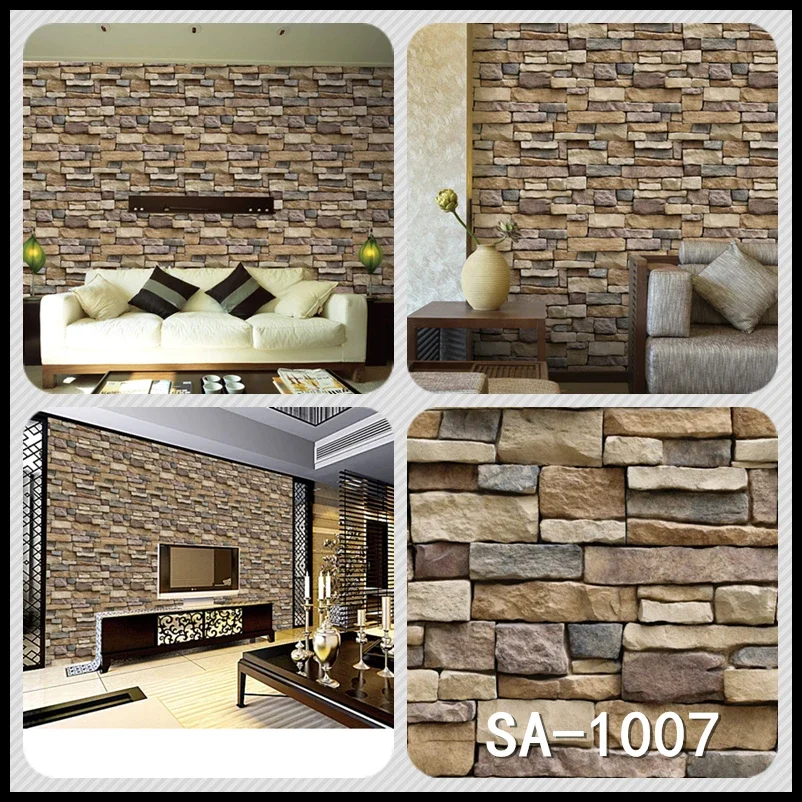 Home Decor 3D PVC Wood Grain Wall Stickers Paper Brick Stone wallpaper Rustic Effect Self-adhesive Home Decor Sticker Room